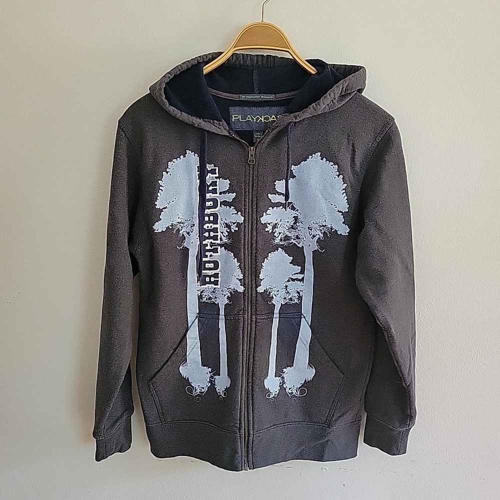 Fleece Lined Full Zip Hoodie Jacket Small‎ Gray Rothbury Electric Forest Graphic